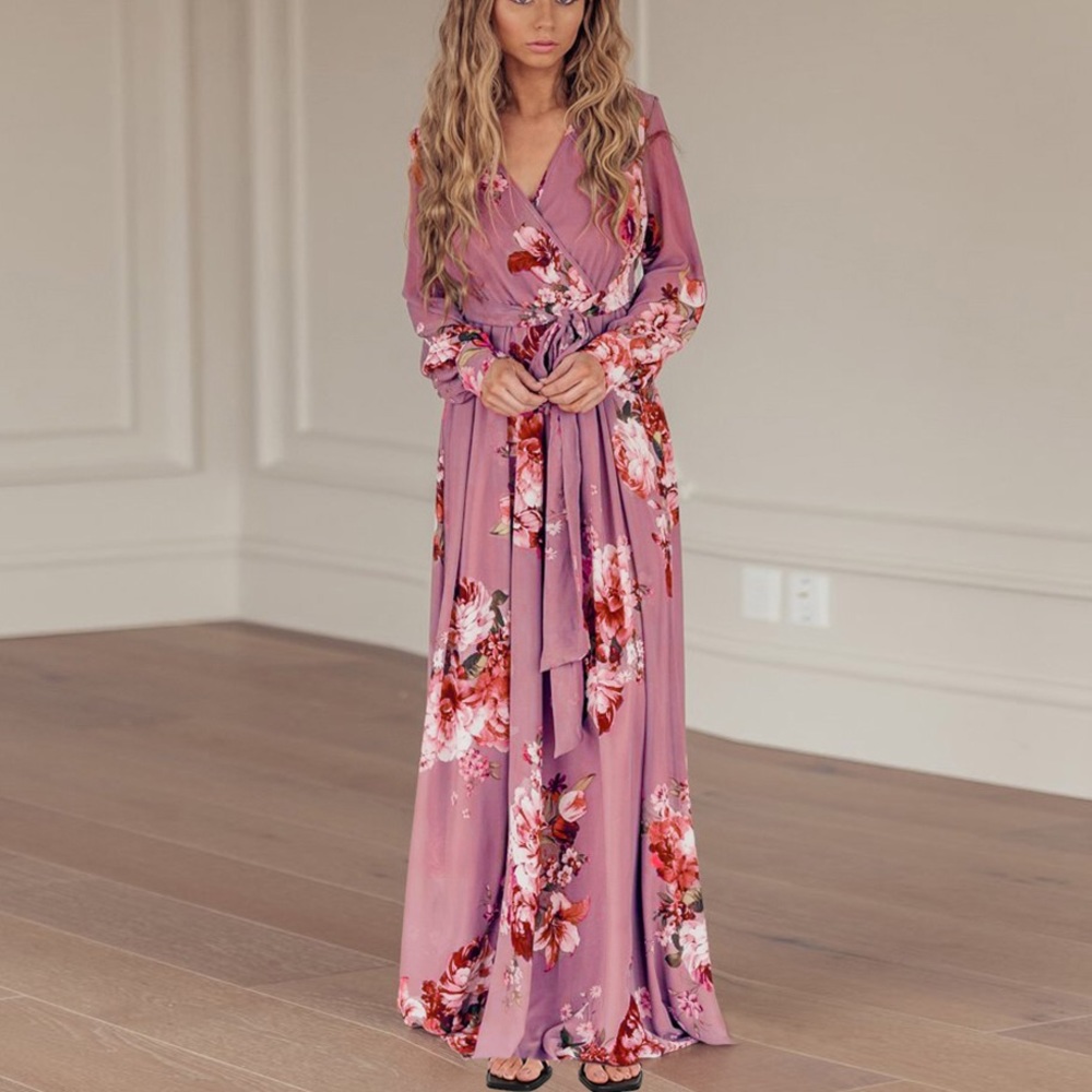 [3Packs] Floral Long Sleeves Maxi Dress